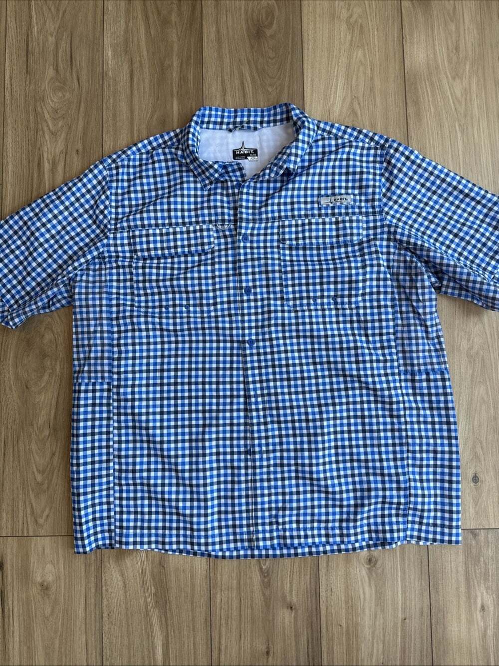 Habit Fishing Outdoor Vented Button Shirt Mesh Back Mens XL Fishing Blue Plaid